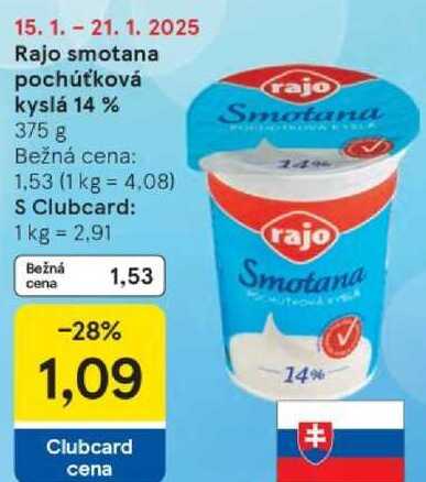 Rajo smotana pochúťková kyslá 14 %, 375 g 