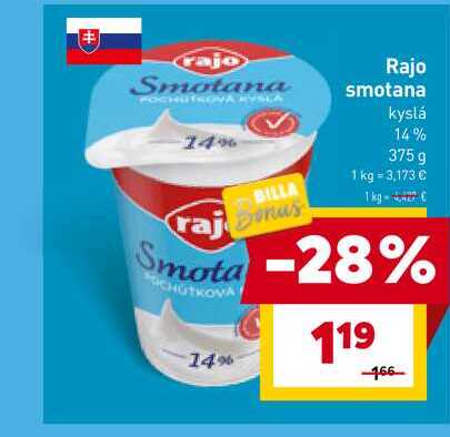 Rajo smotana kyslá 14% 375g 