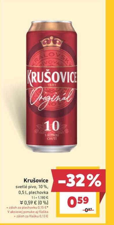 Krušovice svetlé pivo, 10%, 0,5 l, plechovka 