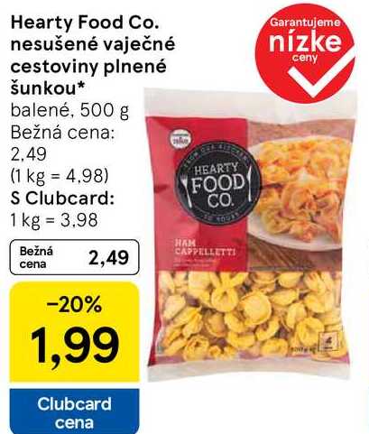 Hearty Food Co. nesušené vaječné cestoviny plnené šunkou, 500 g