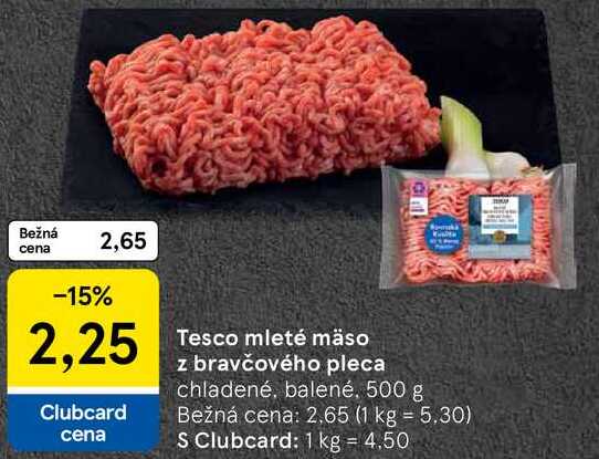 Tesco mleté mäso z bravčového pleca, 500 g