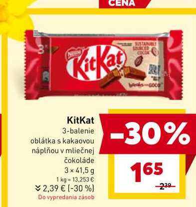 KitKat 3-balenie oblátka s kakaovou náplňou v mliečnej čokoláde 3 x 41,5 g 