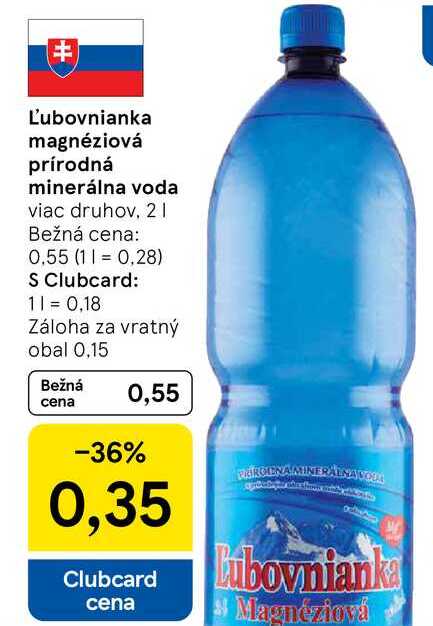 Ľubovnianka magnéziová prírodná minerálna voda, 2 l