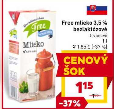 Free mlieko 3,5% bezlaktózové trvanlivé 1l 