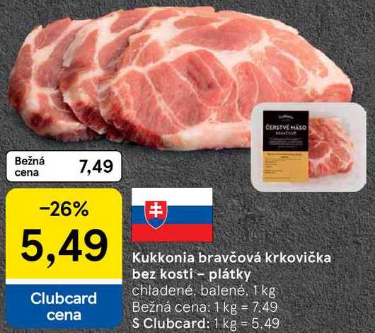 Kukkonia bravčová krkovička bez kosti - plátky, 1 kg