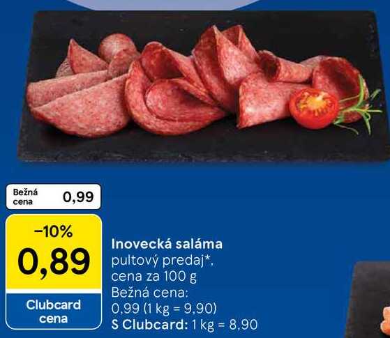 Inovecká saláma, cena za 100 g 