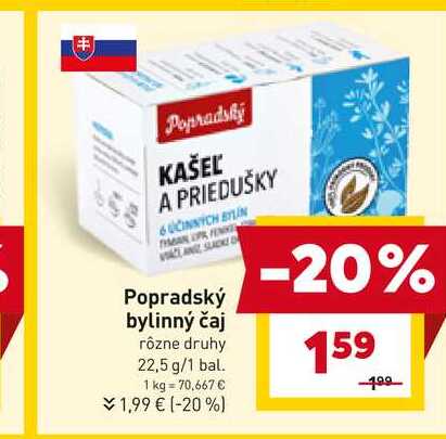 Popradský bylinný čaj rôzne druhy 22,5 g/1 bal.