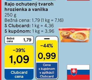 Rajo ochutený tvaroh hrozienka a vanilka, 250 g 