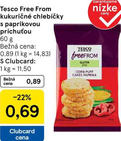 Tesco Free From kukuričné chlebíčky s paprikovou príchuťou, 60 g