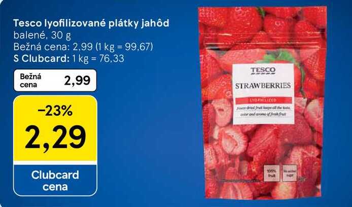 Tesco lyofilizované plátky jahôd, 30 g 
