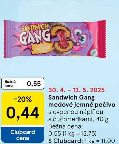 Sandwich Gang medové jemné pečivo, 40 g 