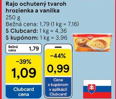 Rajo ochutený tvaroh hrozienka a vanilka, 250 g 