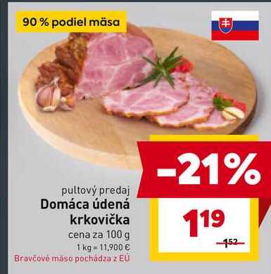 Domáca údená krkovička cena za 100 g
