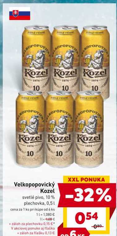 Velkopopovický Kozel svetlé pivo, 10% plechovka, 0,5l