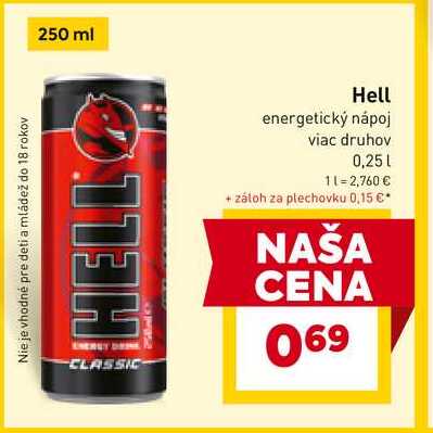 HELL CLASSIC energetický nápoj viac druhov 0,25l