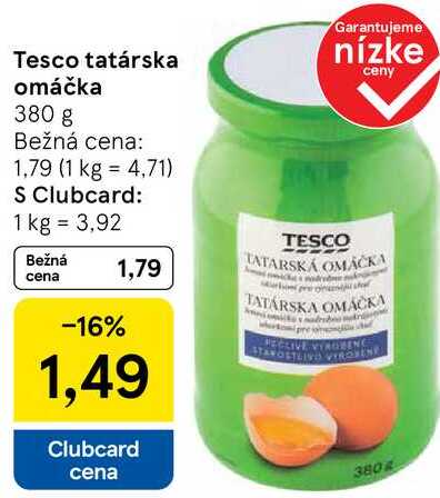 Tesco tatárska omáčka, 380 g 