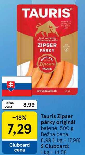 Tauris Zipser párky originál, 500 g