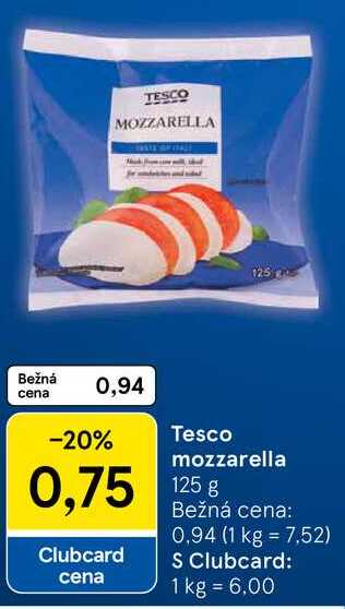 Tesco mozzarella, 125 g