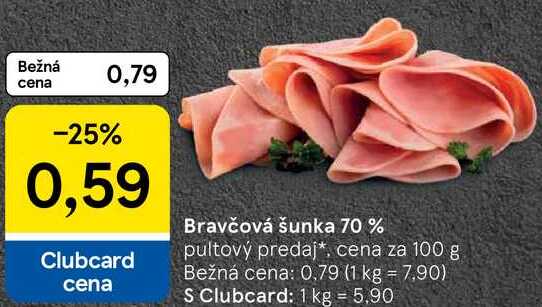 Bravčová šunka 70 %, cena za 100 g 