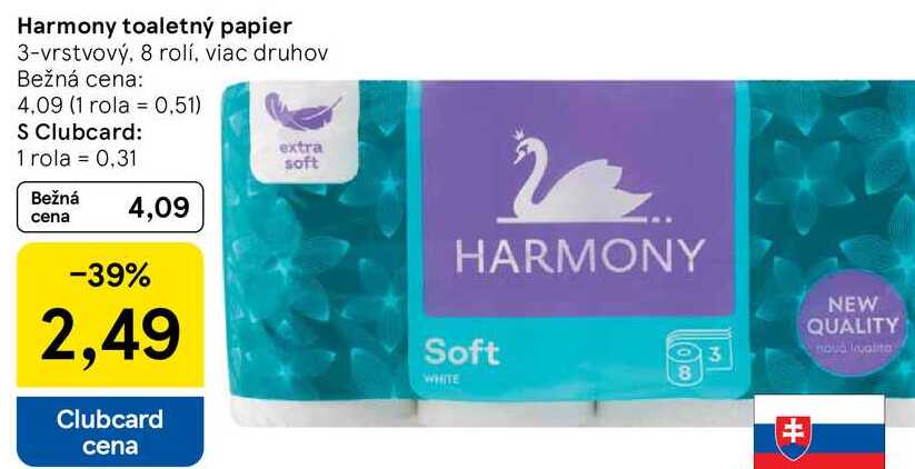 Harmony toaletný papier, 8 rolí