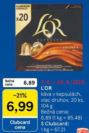 L'OR káva v kapsulách, 20 ks