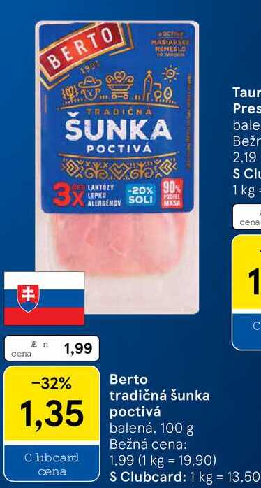 Berto tradičná šunka poctivá, 100 g