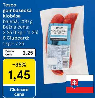 Tesco gombasecká klobása, 200 g 