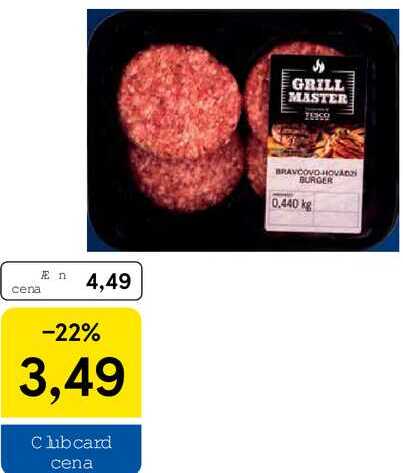 Tesco Grill Master bravčovo-hovädzí burger, 440 g 