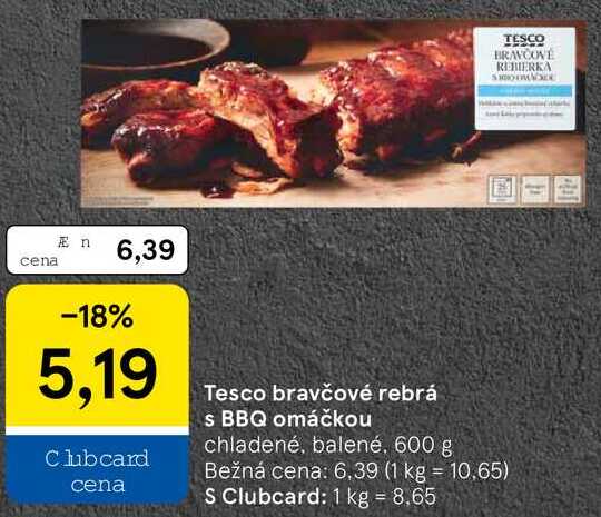 Tesco bravčové rebrá s BBQ omáčkou, 600 g