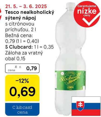 Tesco nealkoholický sýtený nápoj, 2 l