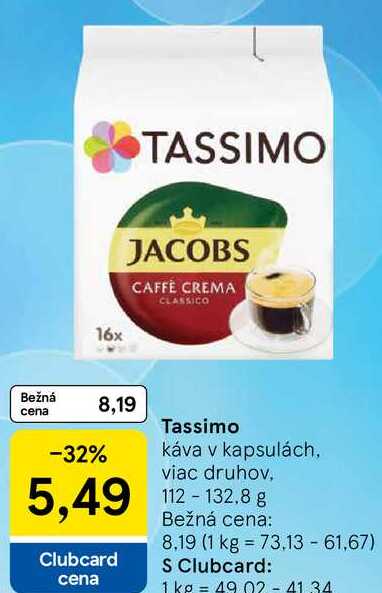 Tassimo káva v kapsulách, 112 - 132,8 g 