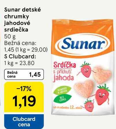 Sunar detské chrumky jahodové srdiečka, 50 g 