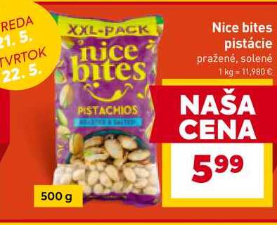 Nice bites pistácie pražené, solené 500g