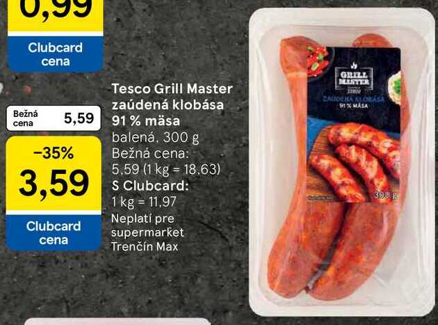 Tesco Grill Master zaúdená klobása 91% mäsa, 300 g