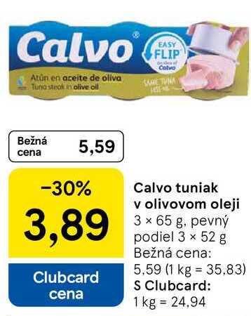 Calvo tuniak v olivovom oleji, 3x 65 g