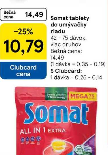 Somat tablety do umývačky riadu, 42 - 75 dávok