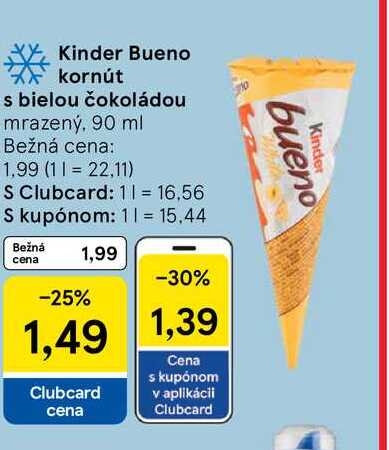 Kinder Bueno kornút s bielou čokoládou, 90 ml 