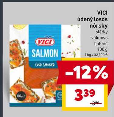 VICI údený losos nórsky plátky vákuovo balené 100 g 