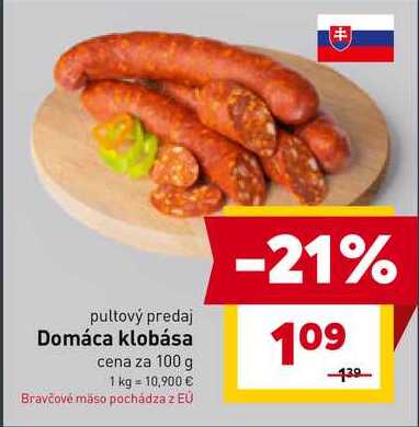 Domáca klobása cena za 100 g 