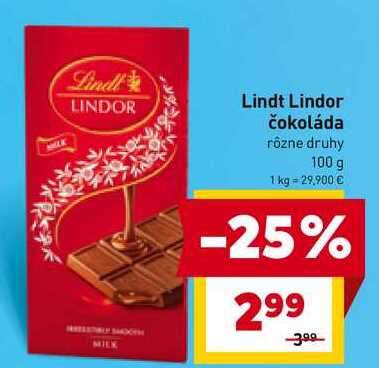 Lindt Lindor čokoláda rôzne druhy 100 g 