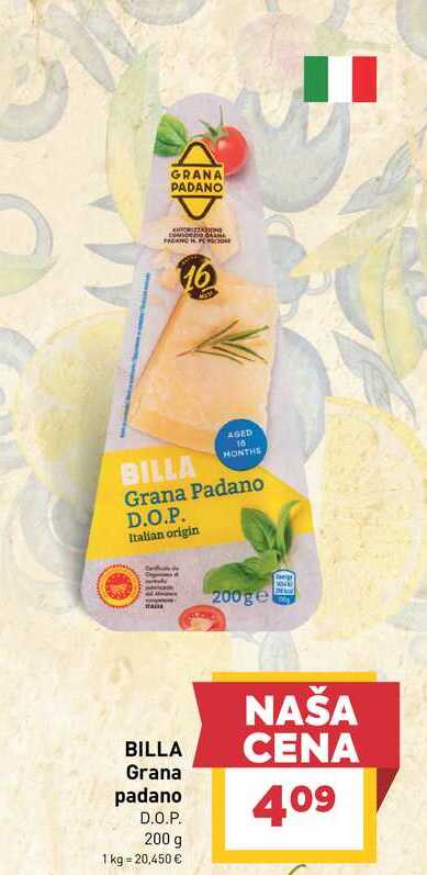 BILLA Grana padano D.O.P. 200 g