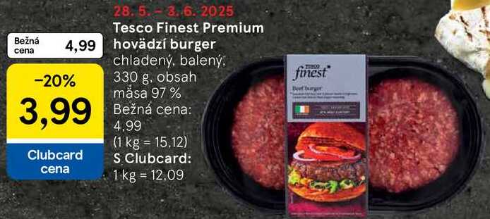 Tesco Finest Premium hovädzí burger, 330 g