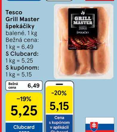 Tesco Grill Master špekáčiky, 1 kg