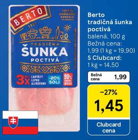 Berto tradičná šunka poctivá, 100 g 