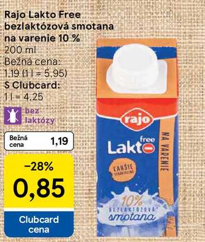 Rajo Lakto Free bezlaktózová smotana na varenie 10%, 200 ml 
