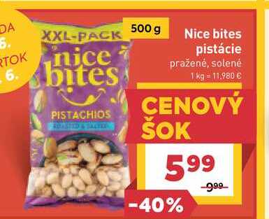 Nice bites pistácie pražené, solené 500g