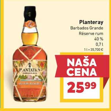 Planteray Barbados Grande Réserve rum 40% 0,7l