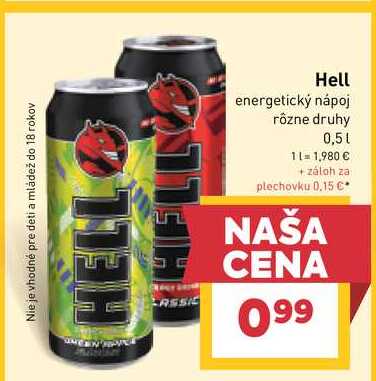 Hell energetický nápoj rôzne druhy 0,5l