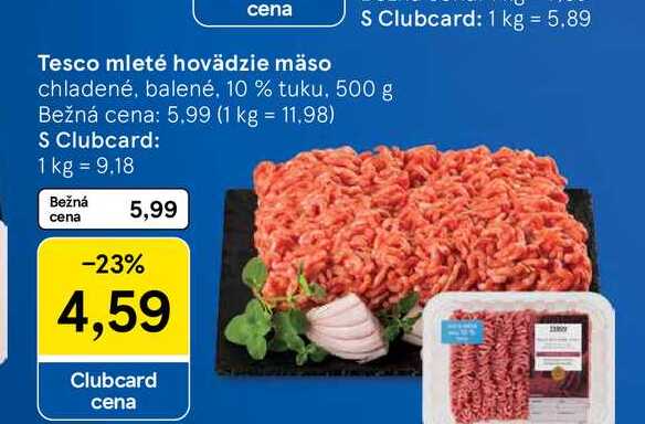Tesco mleté hovädzie mäso chladené, balené, 10 % tuku, 500 g