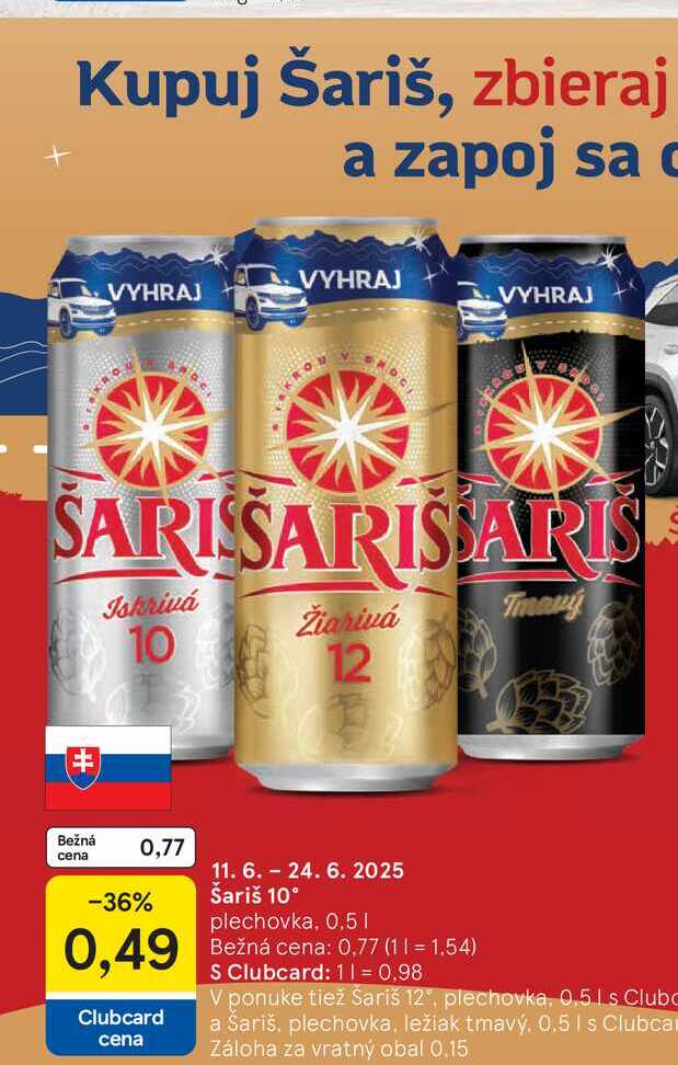 Šariš 10° plechovka, 0,5l
